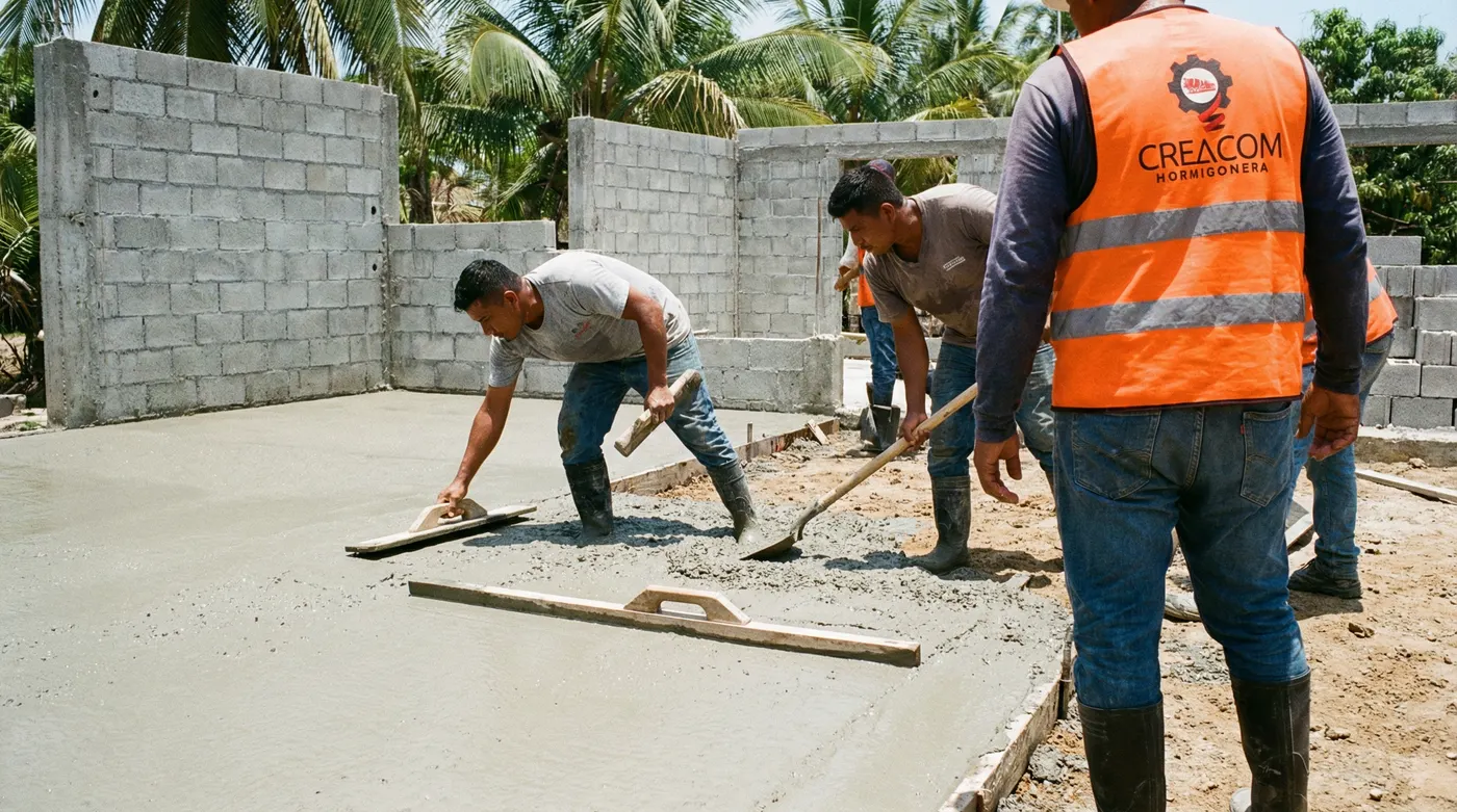 Personal trabajando con hormigón en una obra