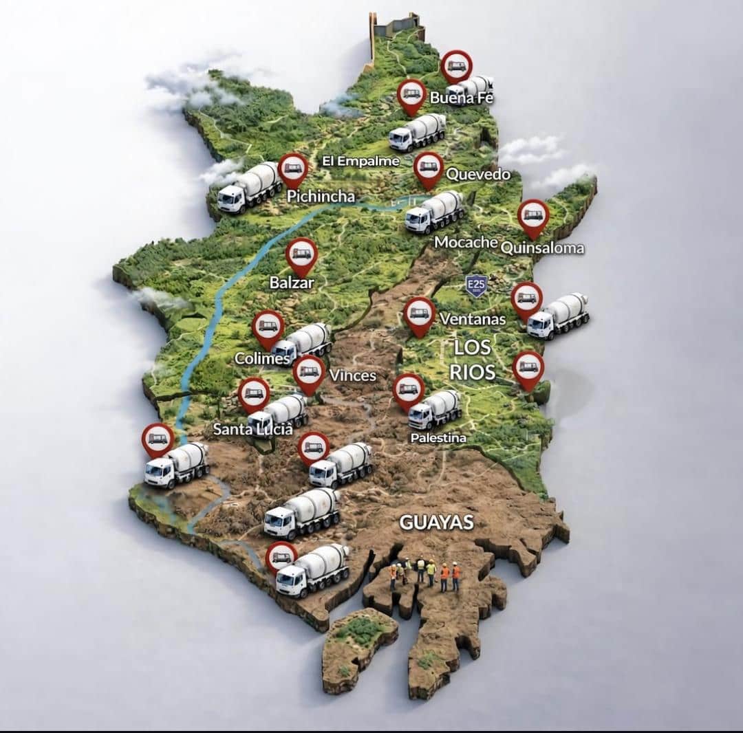 Mapa de cobertura de hormigón premezclado en Guayas, Los Ríos y Manabí