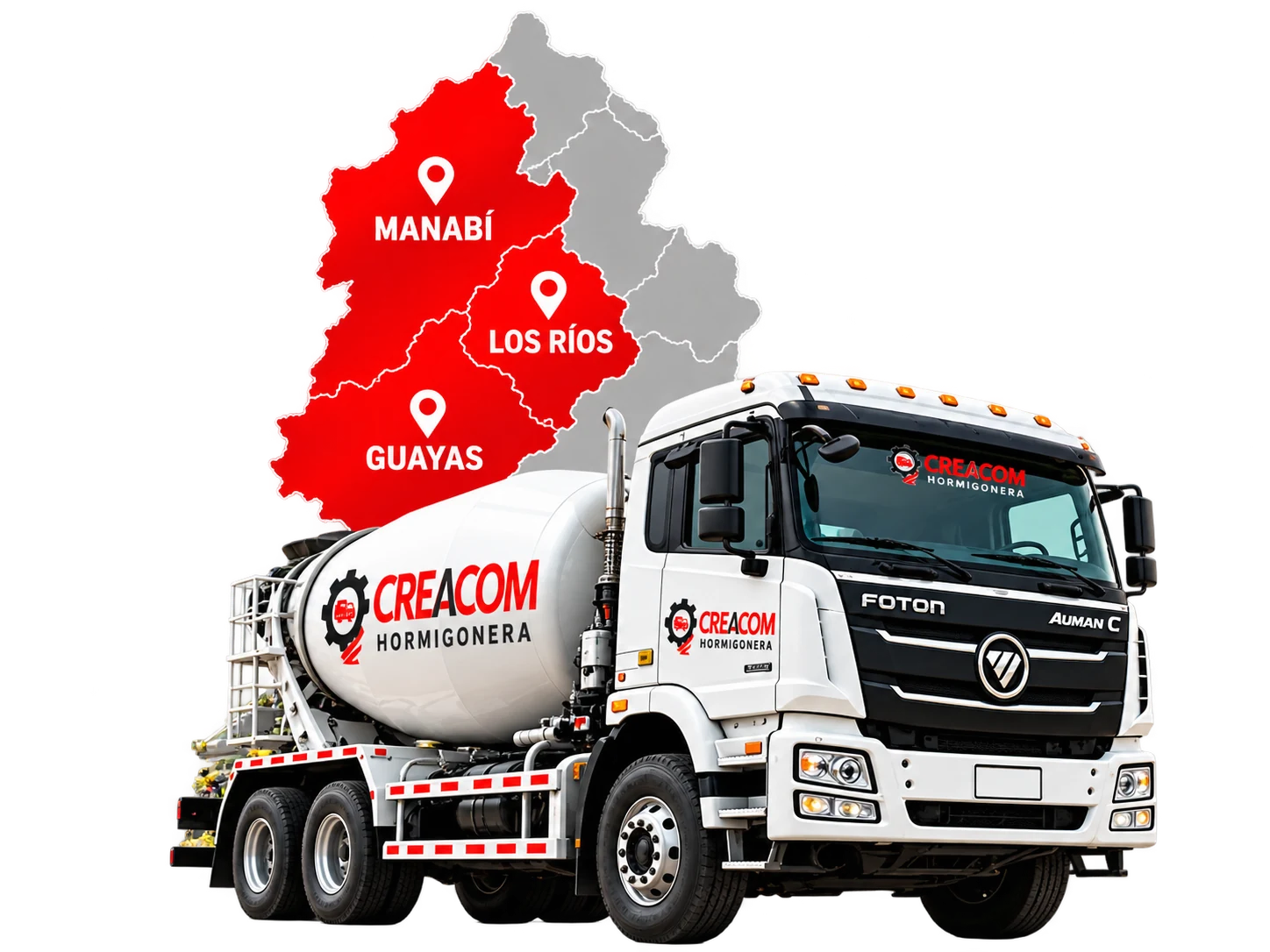 Mixer de Creacom junto al mapa de cobertura en Guayas, Los Ríos y Manabí